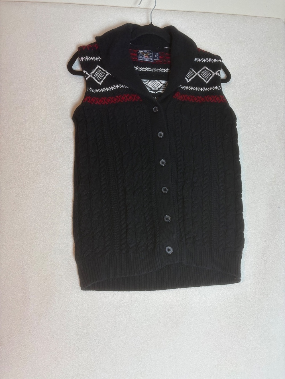 American Living Womens Black Cable Knit Button-Up Sweater Vest Medium